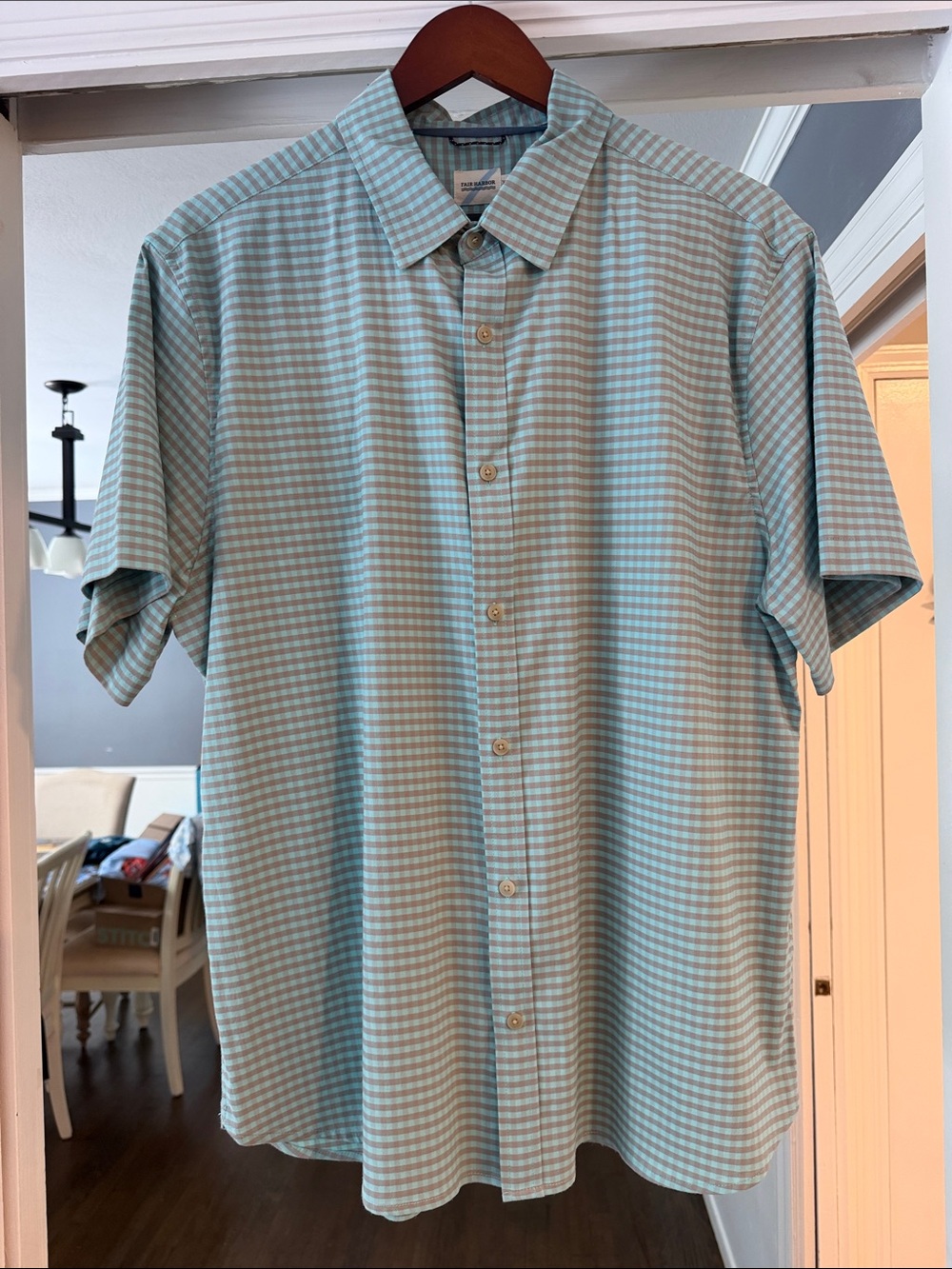 Men's Fair Harbor Short-Sleeve Checked Button-Up Shirt - Light Aqua